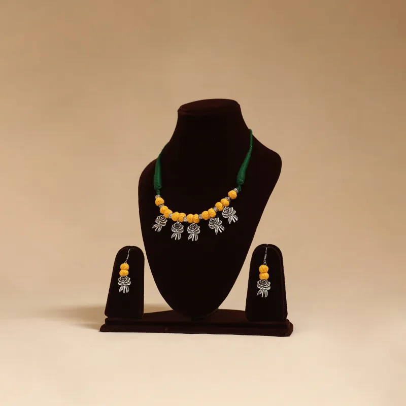 Yellow - German Silver Thread Beads Necklace Set 18 sold by Itokri