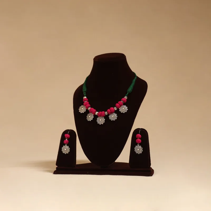 Pink - German Silver Thread Beads Necklace Set 15 made by Itokri