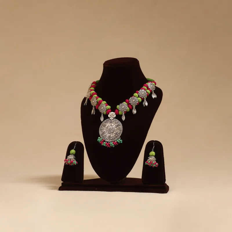 Multicolor - German Silver Thread Beads Necklace Set 03 made by Itokri