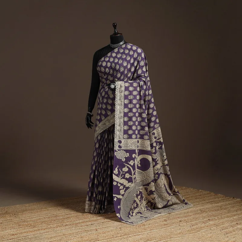 Purple - Printed Cotton Kalamkari Saree 33 sold by Itokri