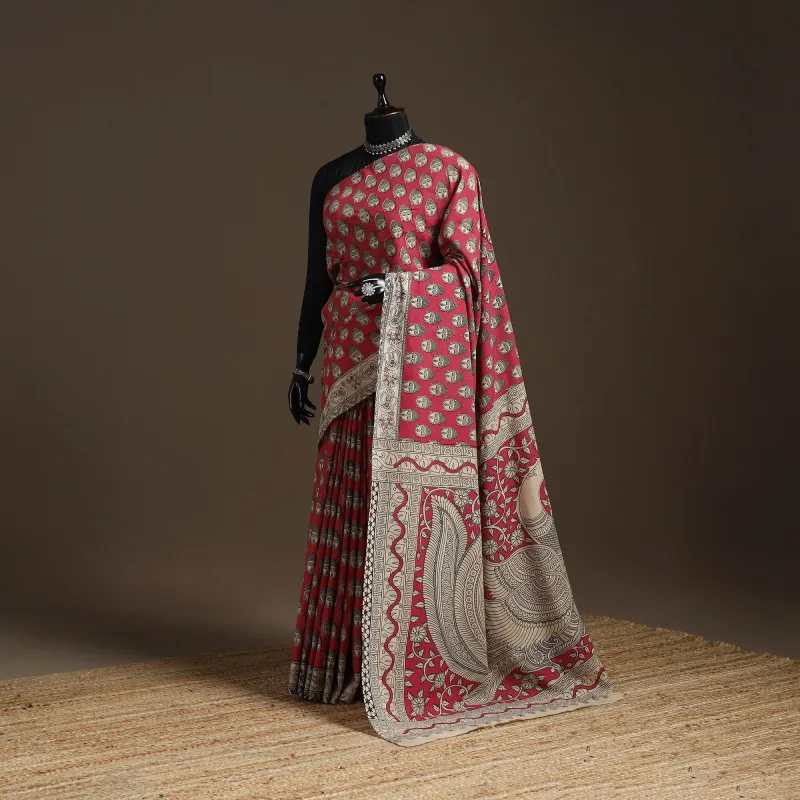 Pink - Printed Cotton Kalamkari Saree 30 sold by Itokri
