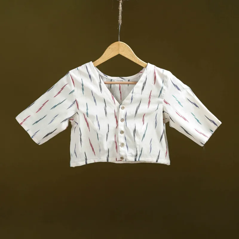 White - Pochampally Ikat Cotton Readymade Blouse 12 sold by Itokri