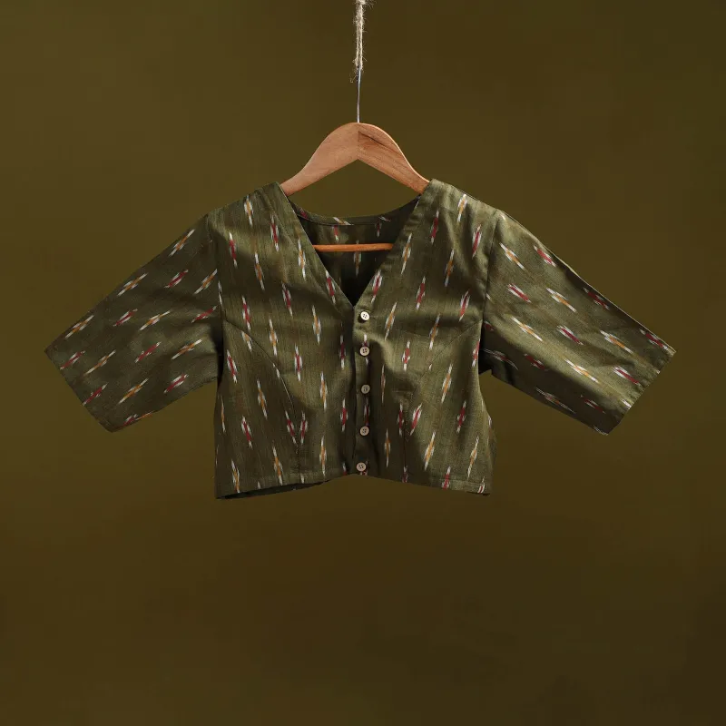 Green - Pochampally Ikat Cotton Readymade Blouse 11 sold by Itokri