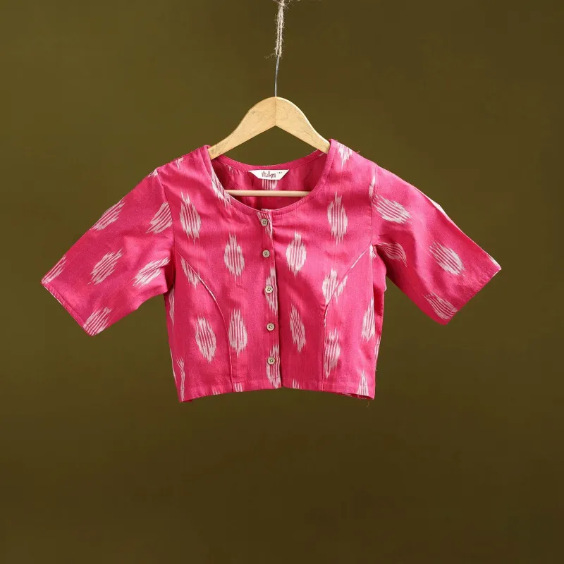 Pink - Pochampally Ikat Cotton Readymade Blouse 01 sold by Itokri