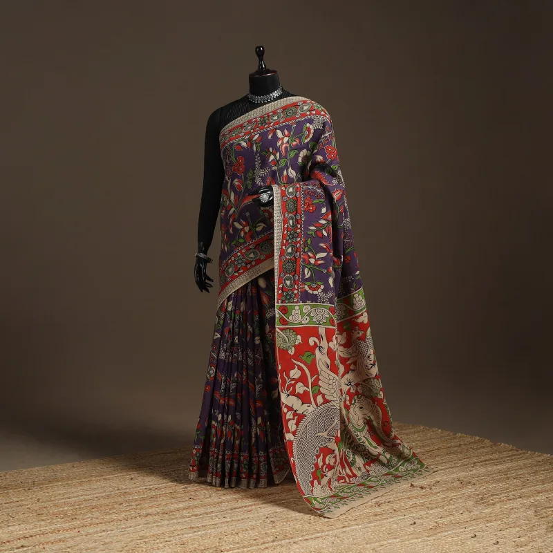 Purple - Printed Cotton Kalamkari Saree 12 sold by Itokri