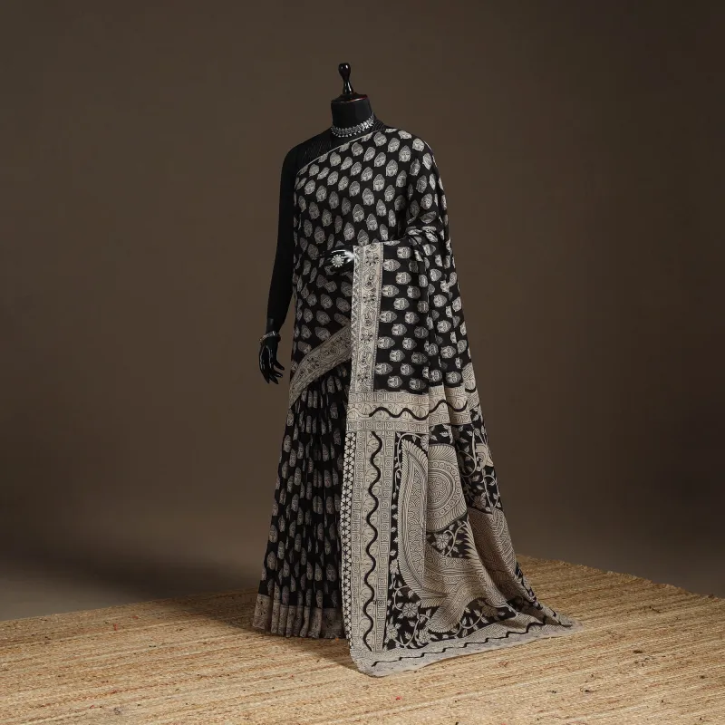 Black - Printed Cotton Kalamkari Saree 05 sold by Itokri