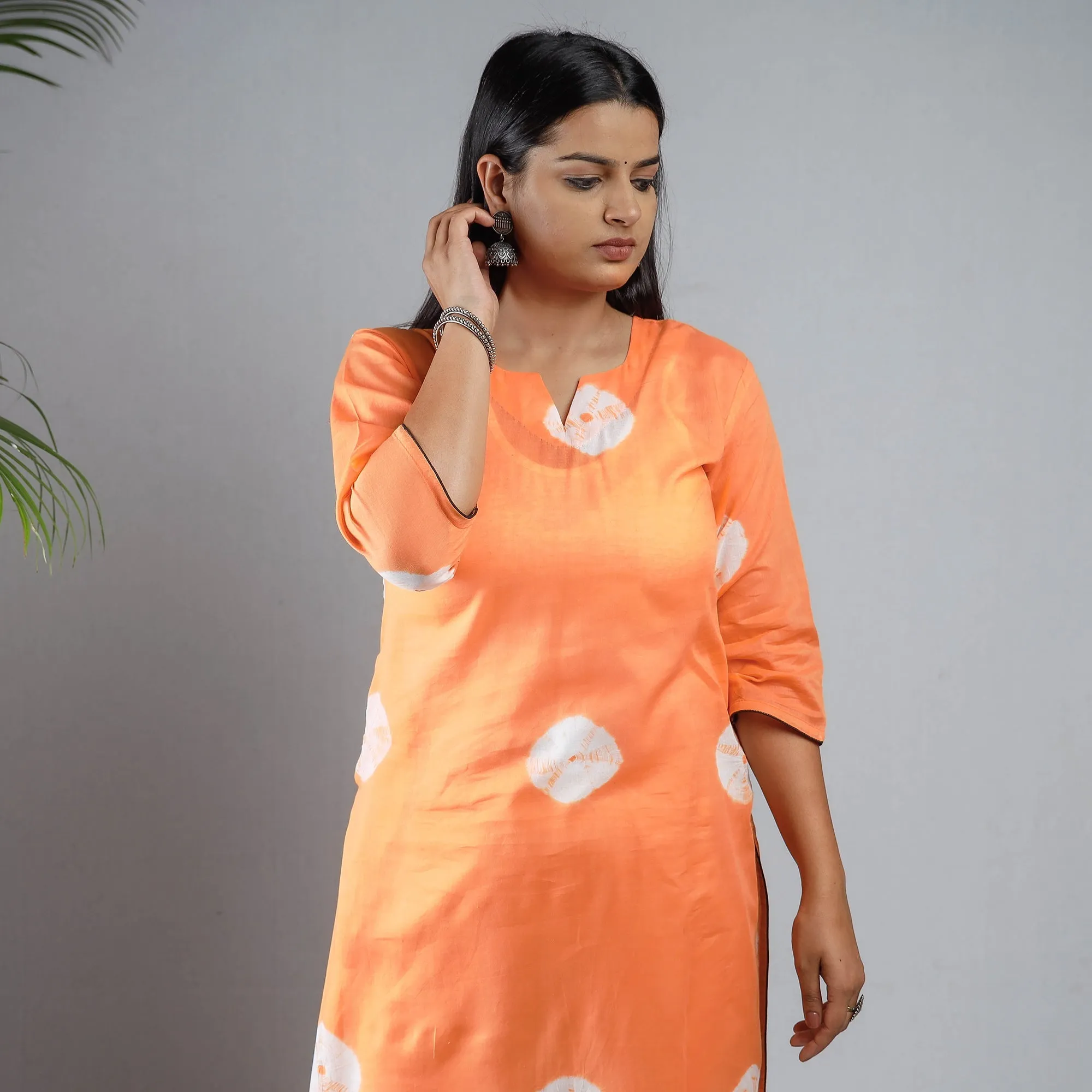 Orange & White - Shibori Tie-Dye Mul Cotton Long Kurta sold by Itokri
