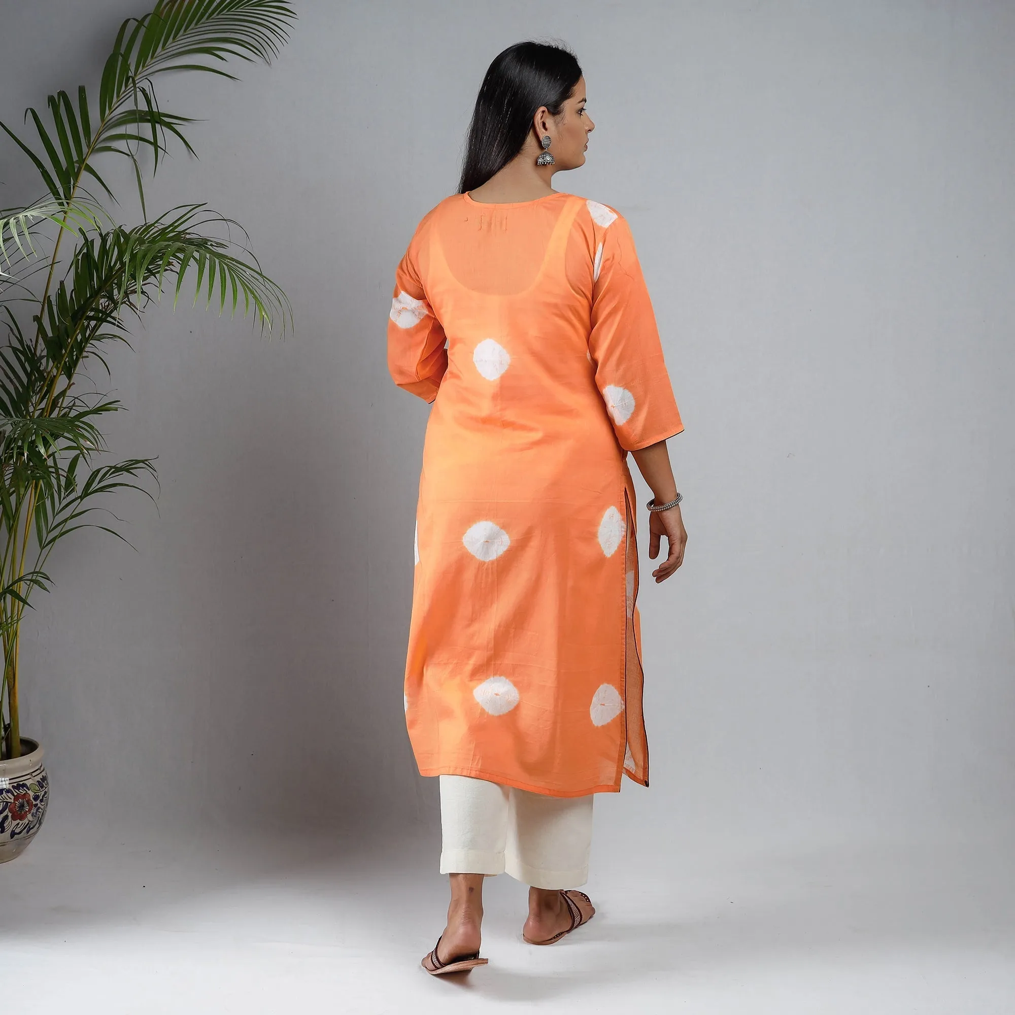 Orange & White - Shibori Tie-Dye Mul Cotton Long Kurta sold by Itokri product image thumbnail 4