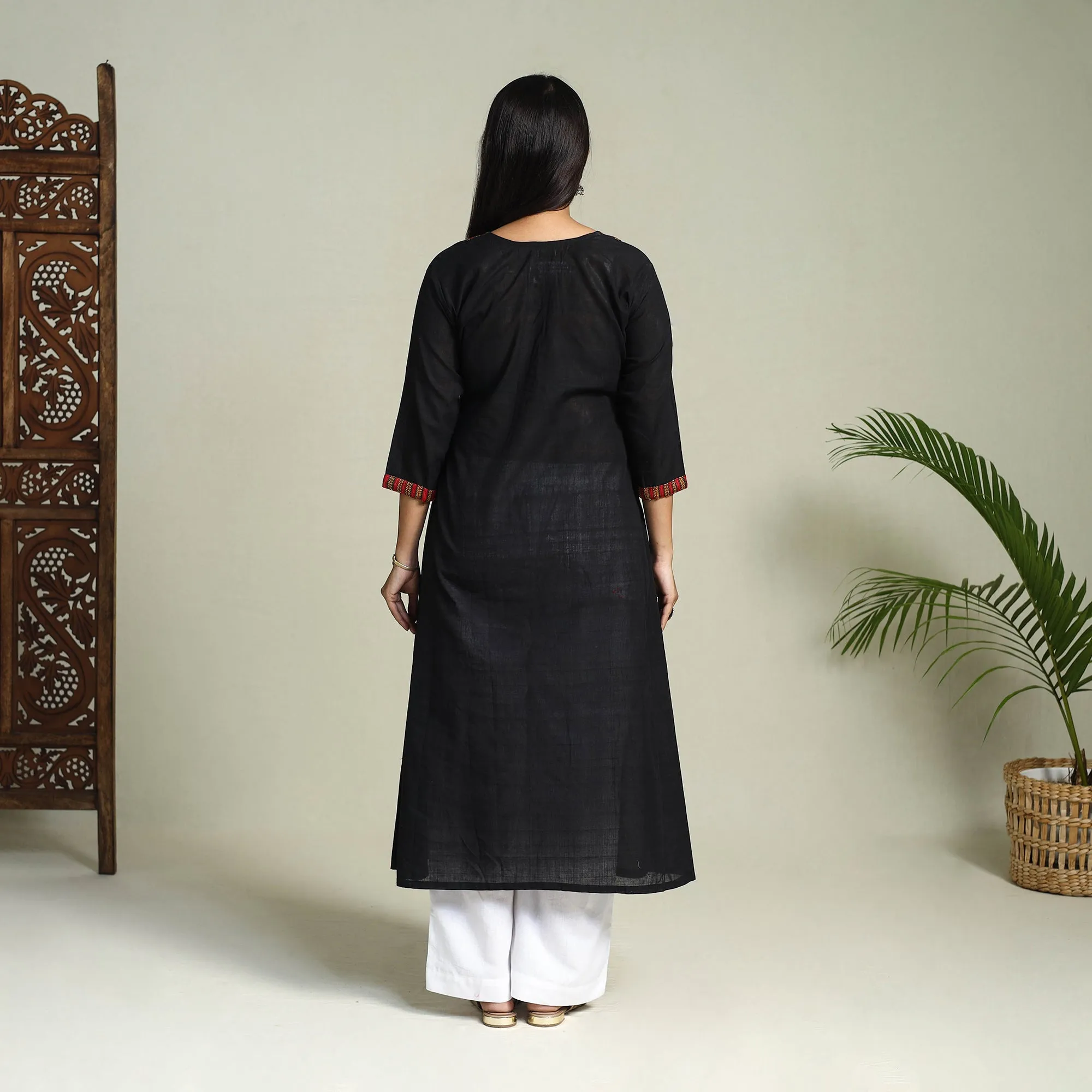 Black - Handloom Cotton Patchwork A-Line Mangalagiri Kurta 01 sold by Itokri product image thumbnail 5