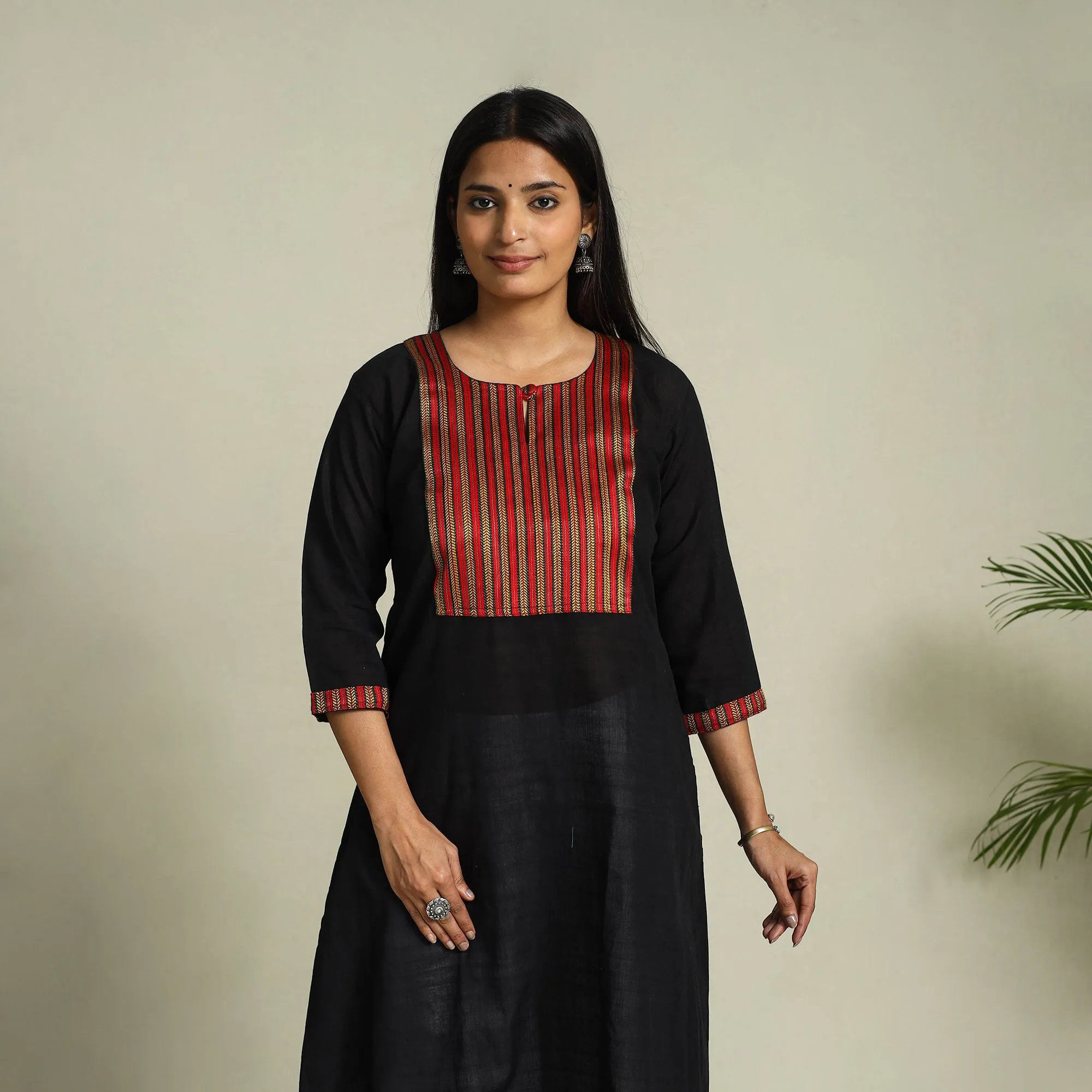 Black - Handloom Cotton Patchwork A-Line Mangalagiri Kurta 01 sold by Itokri product image thumbnail 3