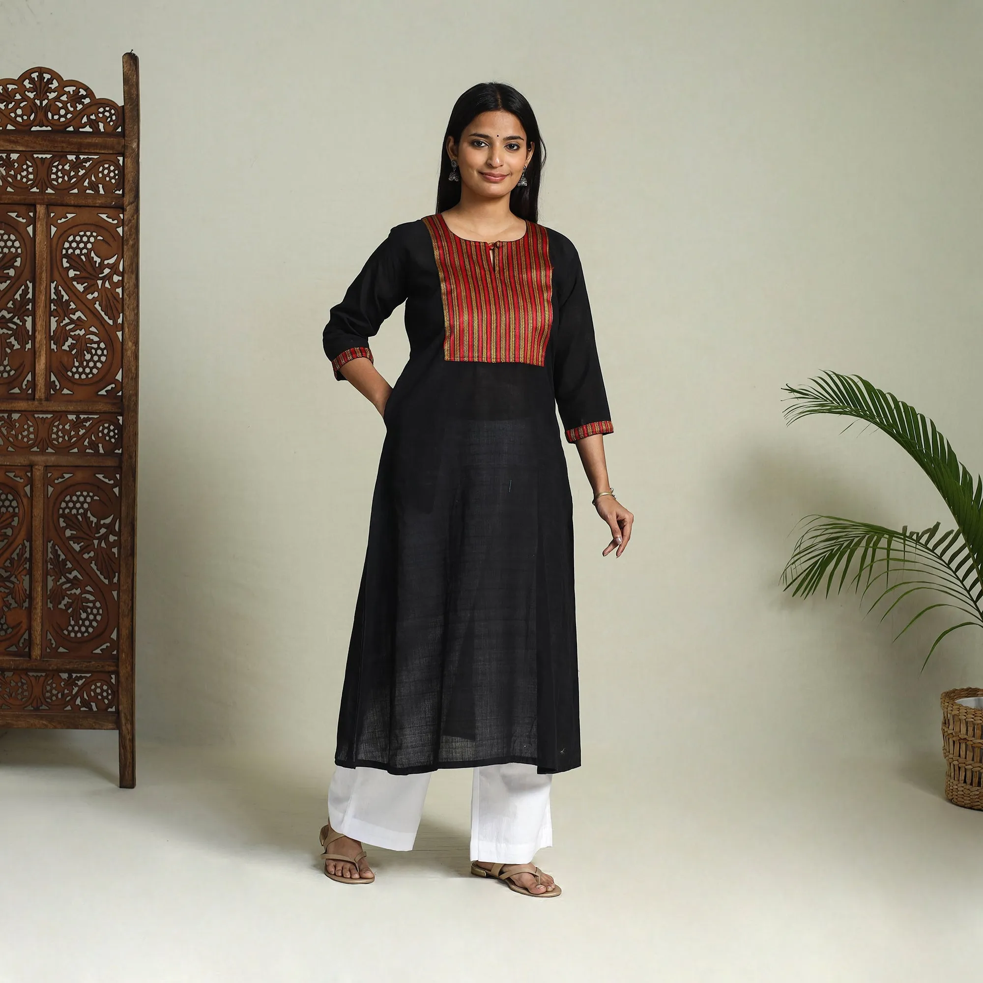 Black - Handloom Cotton Patchwork A-Line Mangalagiri Kurta 01 sold by Itokri product image thumbnail 2