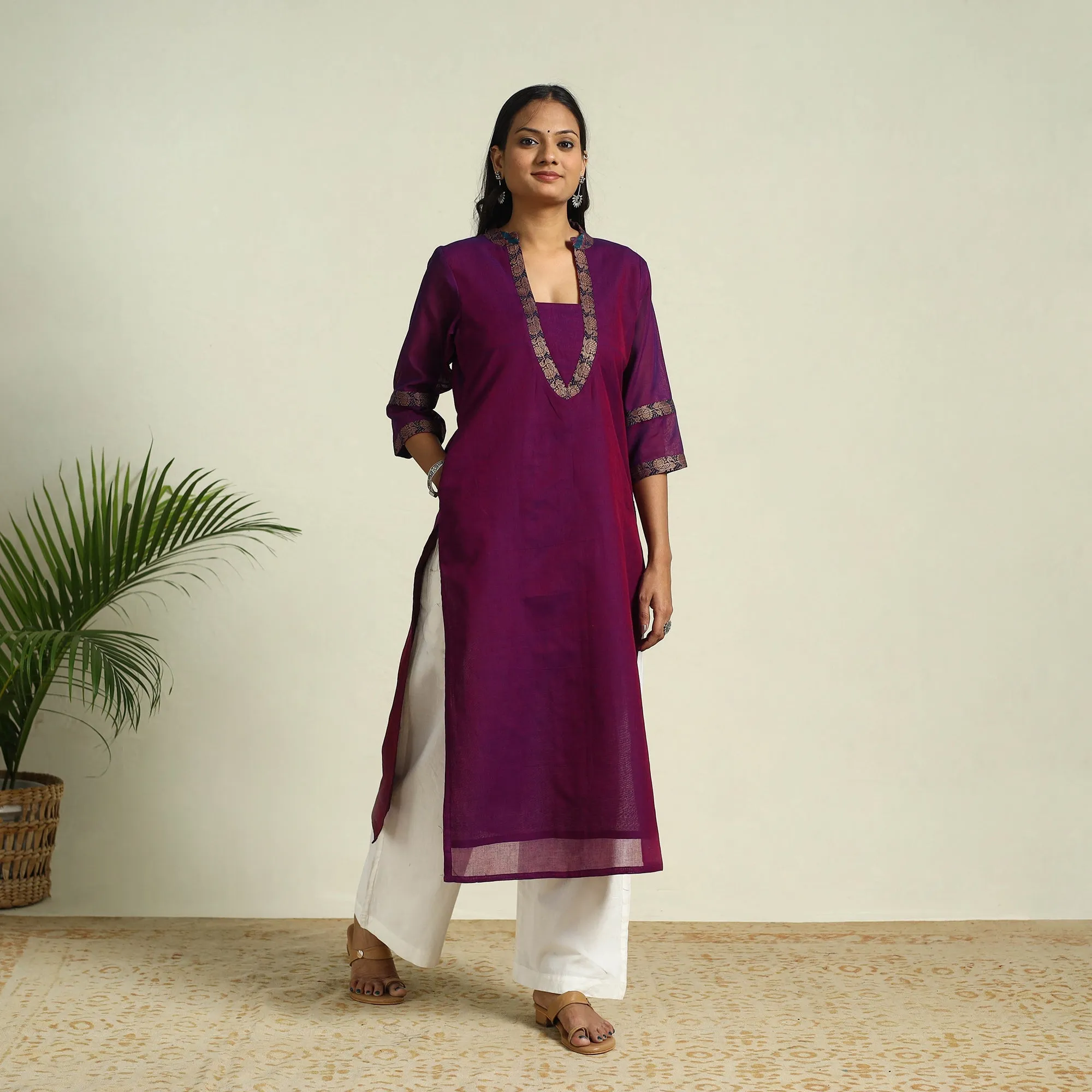 Purple - Mercerised Cotton Straight Dharwad Kurta 17 sold by Itokri product image thumbnail 2