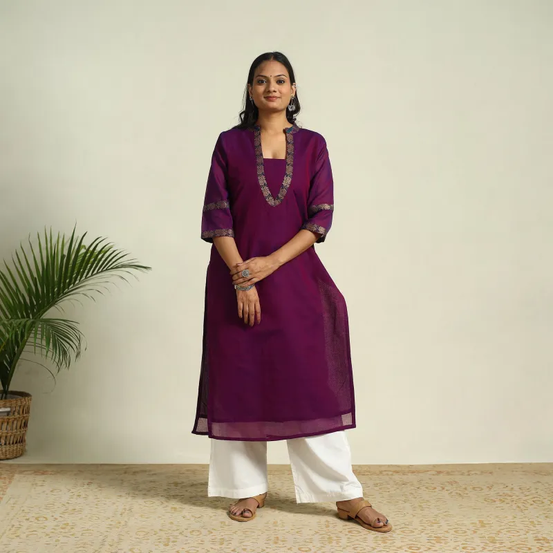 Purple - Mercerised Cotton Straight Dharwad Kurta 17 made by Itokri