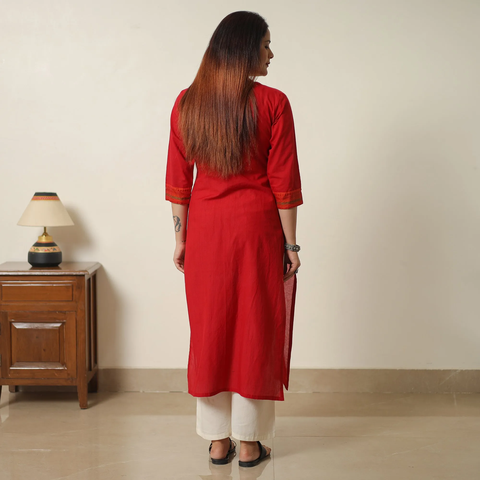 Red - Dharwad Cotton Straight Kurta 12 sold by Itokri product image thumbnail 4