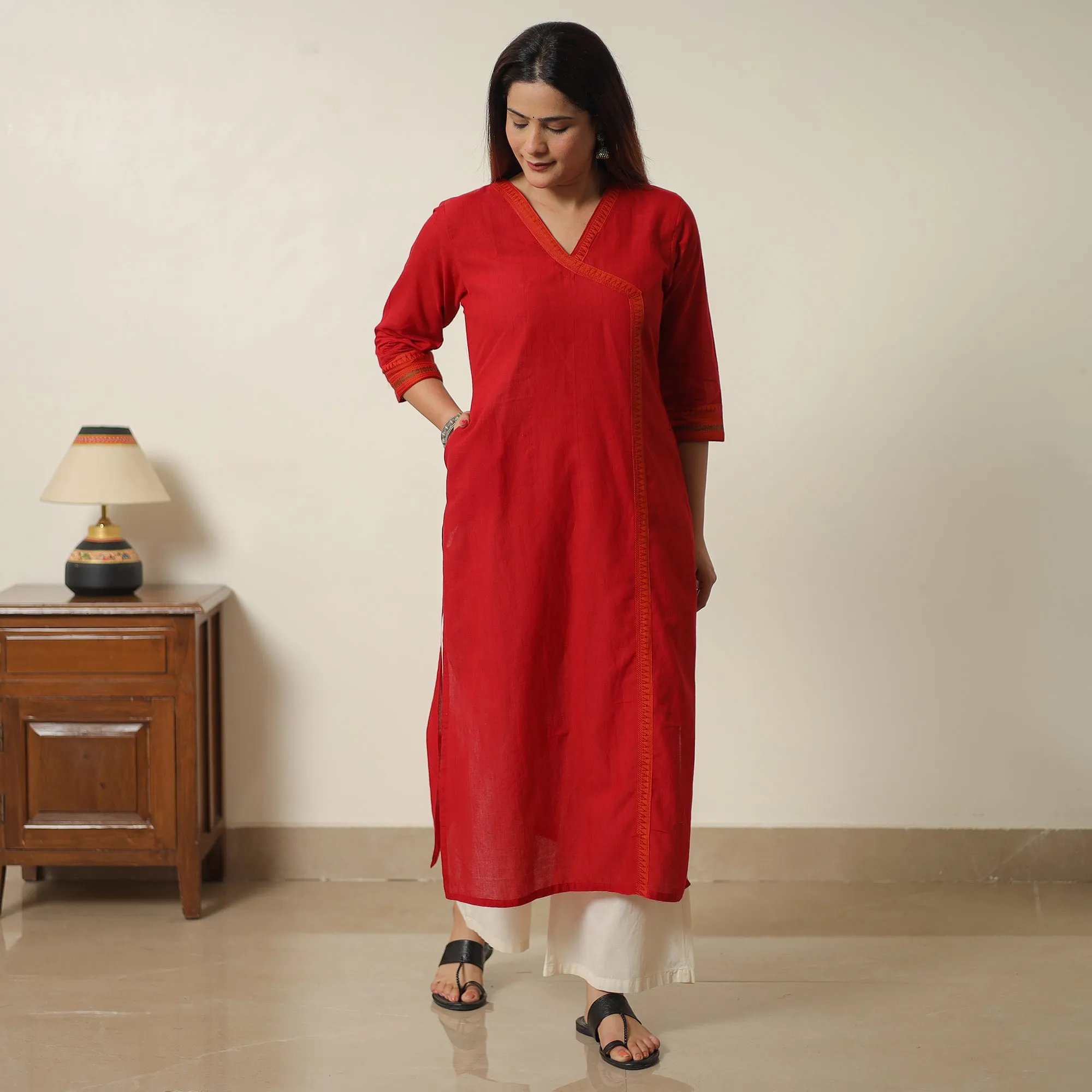 Red - Dharwad Cotton Straight Kurta 12 sold by Itokri product image thumbnail 3