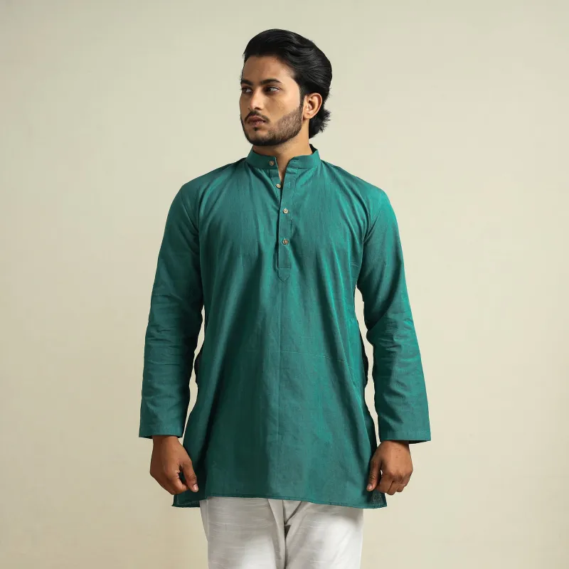 Green - Plain Handloom Cotton Men Short Kurta sold by Itokri
