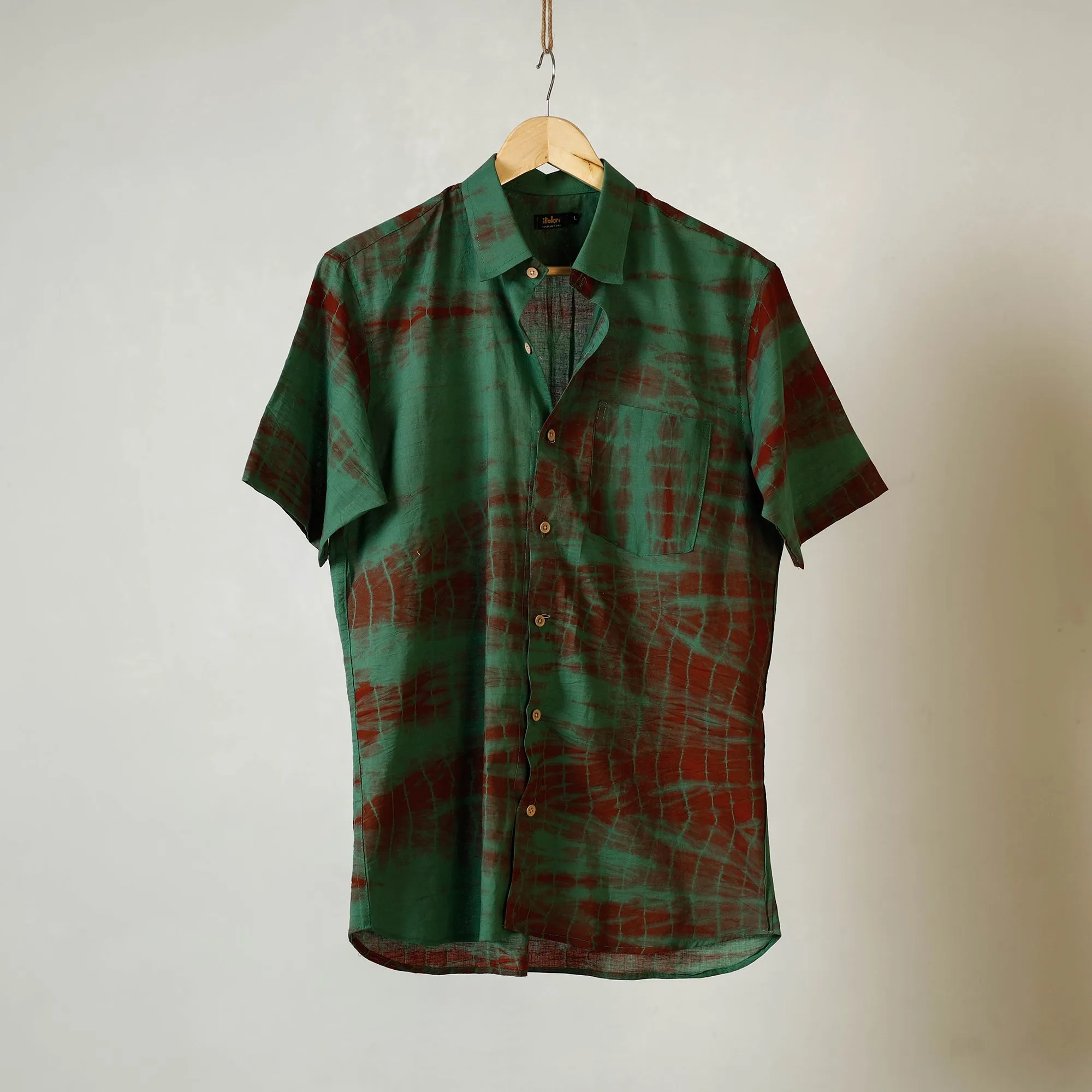 Green - Shibori Tie-Dye Mul Cotton Men Half Sleeve Shirt sold by Itokri product image thumbnail 2
