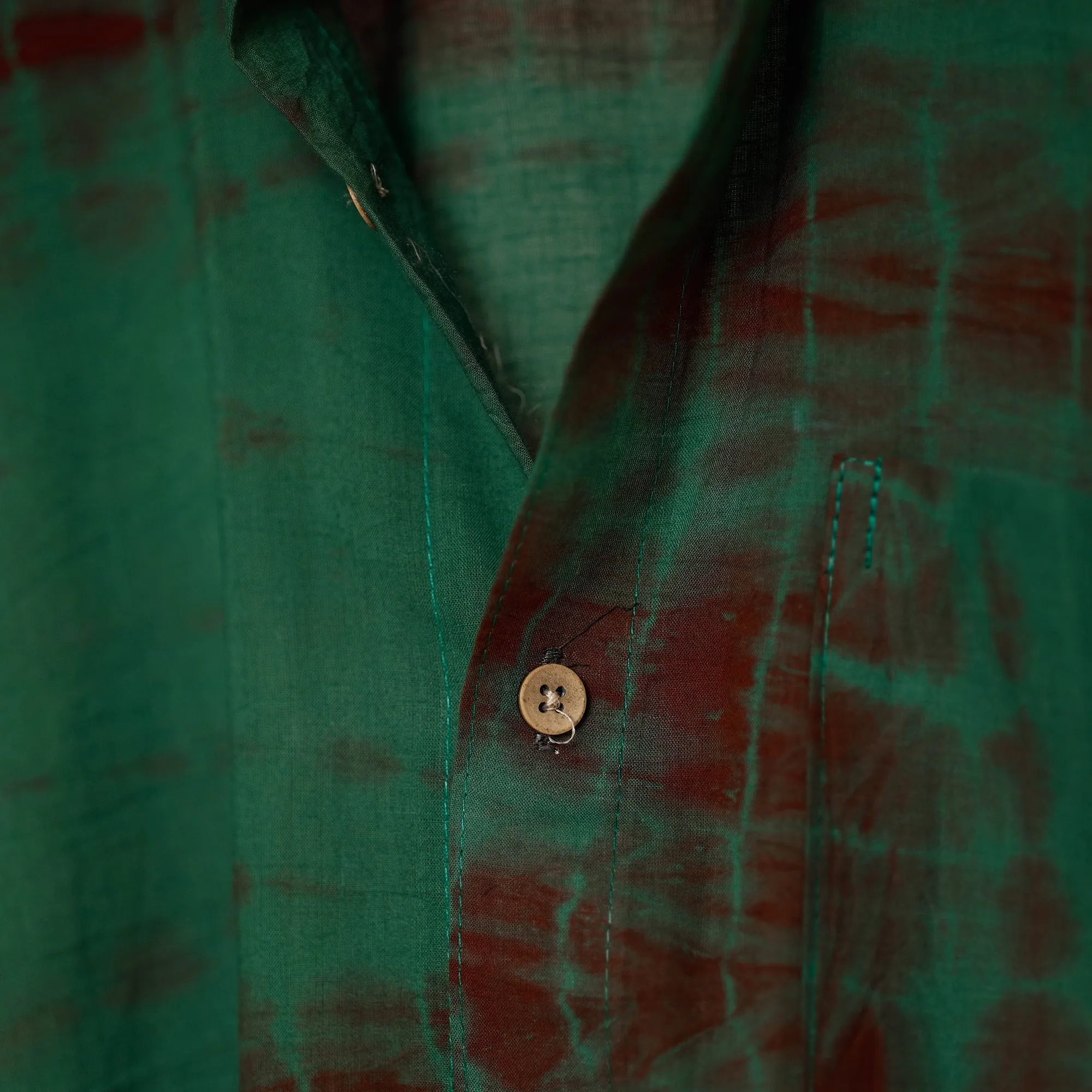 Green - Shibori Tie-Dye Mul Cotton Men Half Sleeve Shirt sold by Itokri product image thumbnail 4