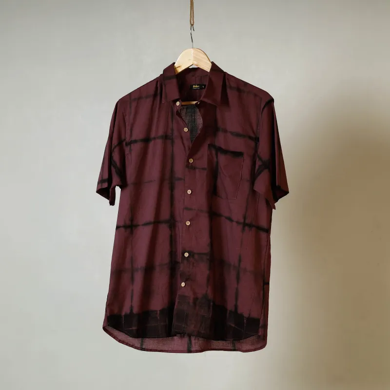 Brown - Shibori Tie-Dye Mul Cotton Men Half Sleeve Shirt sold by Itokri