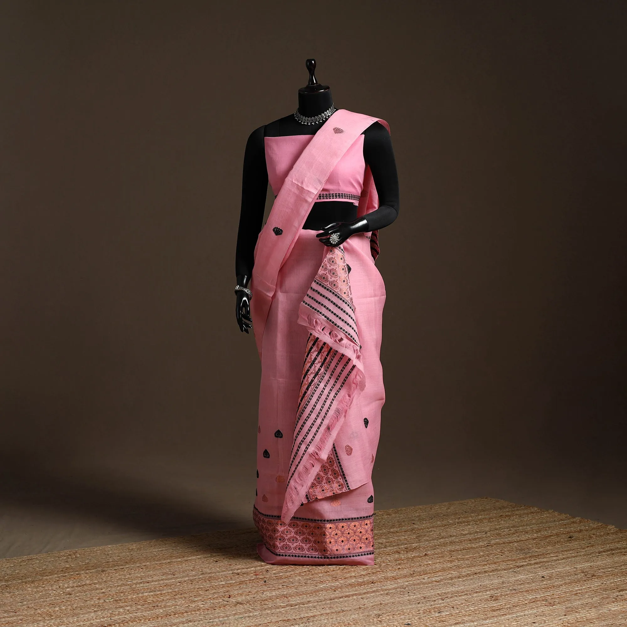 Pink - Assam Handloom Silk Cotton Mekhela Chador with Blouse Piece 10 sold by Itokri