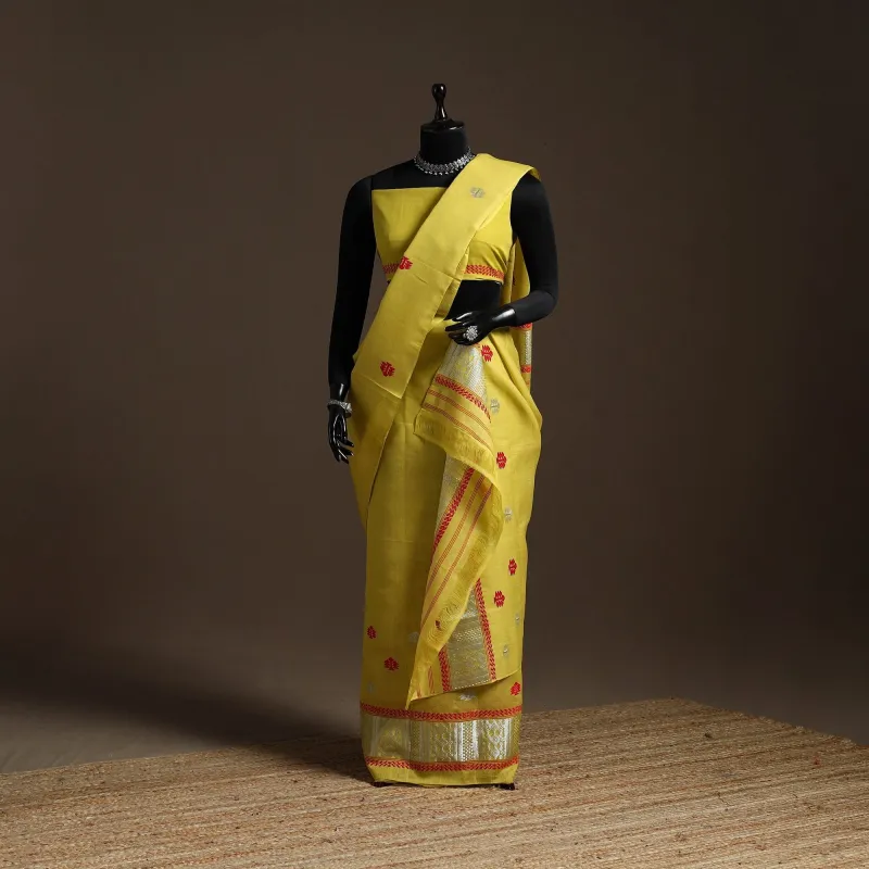 Yellow - Assam Handloom Silk Cotton Mekhela Chador with Blouse Piece 08 sold by Itokri