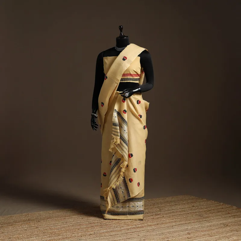 Beige - Assam Handloom Silk Cotton Mekhela Chador with Blouse Piece 06 sold by Itokri