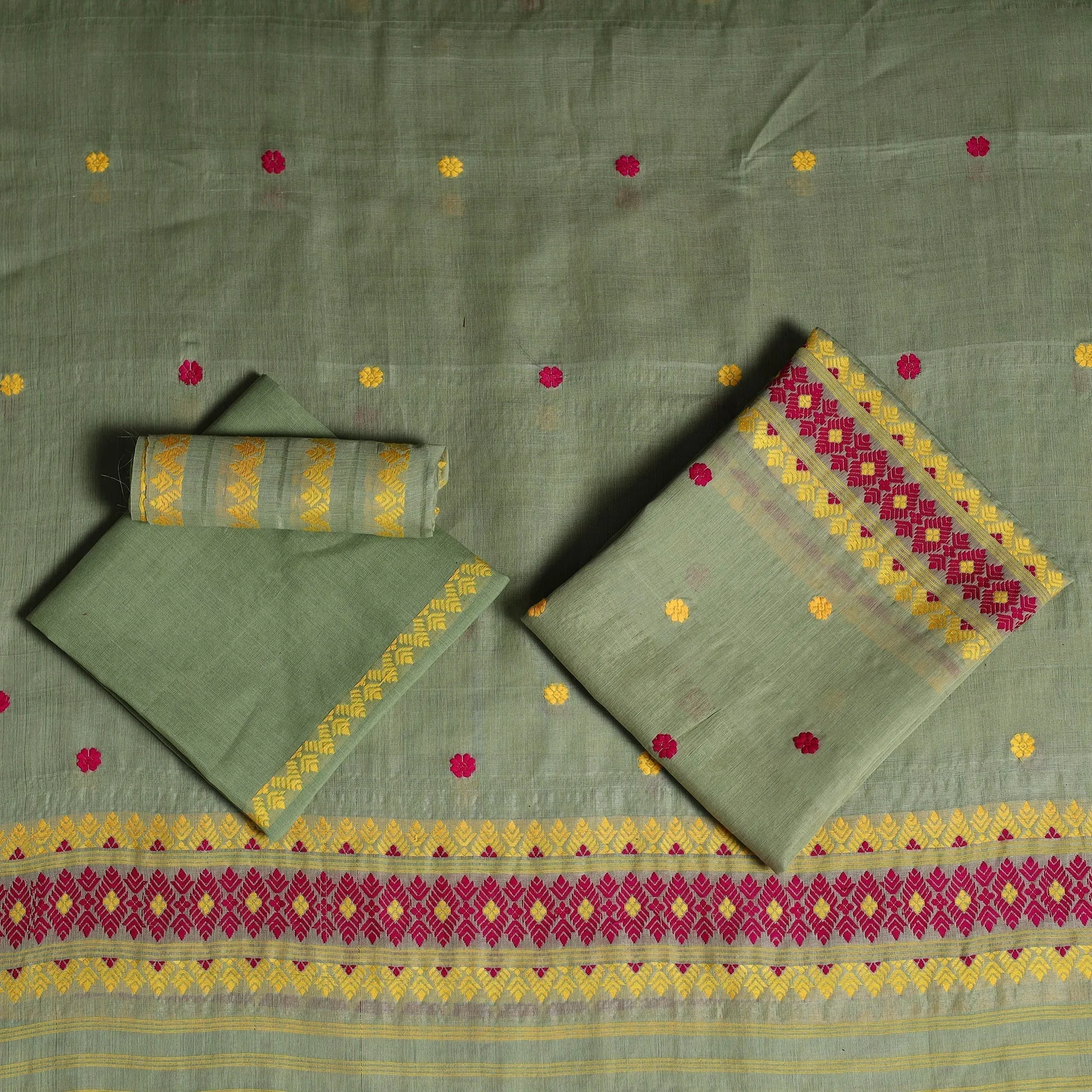 Green - Assam Handloom Silk Cotton Mekhela Chador with Blouse Piece 03 sold by Itokri product image thumbnail 3
