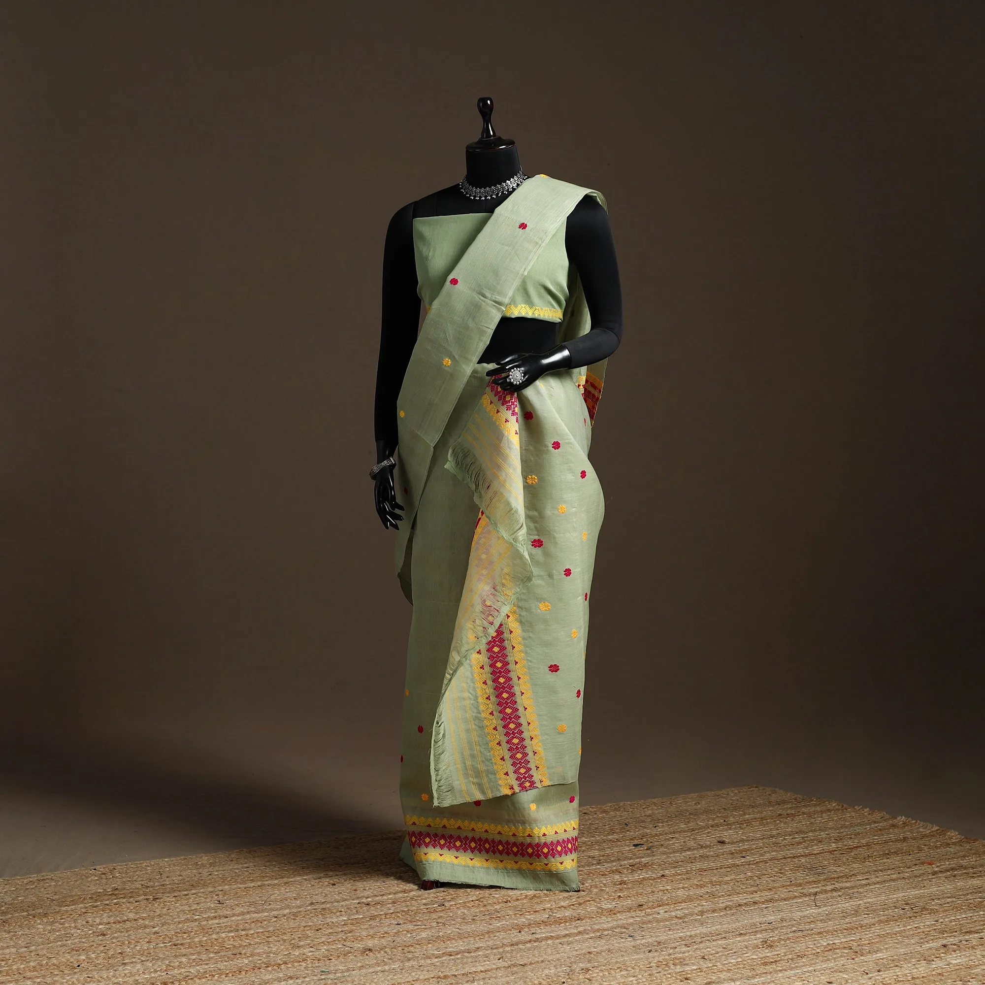 Green - Assam Handloom Silk Cotton Mekhela Chador with Blouse Piece 03 sold by Itokri