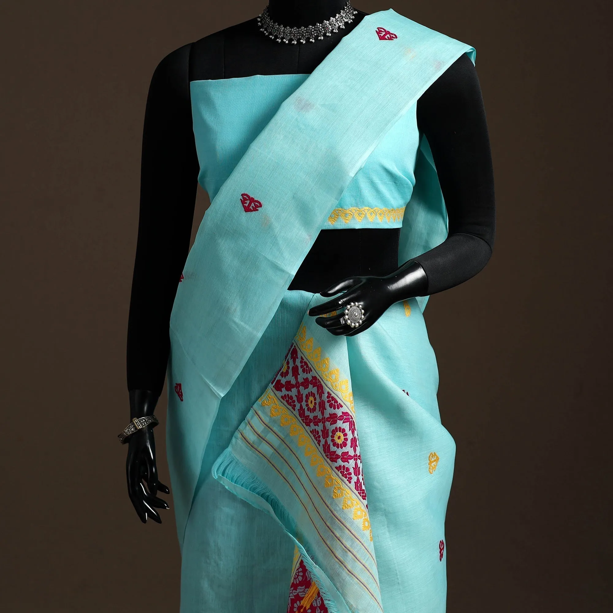 Blue - Assam Handloom Silk Cotton Mekhela Chador with Blouse Piece 02 sold by Itokri product image thumbnail 2
