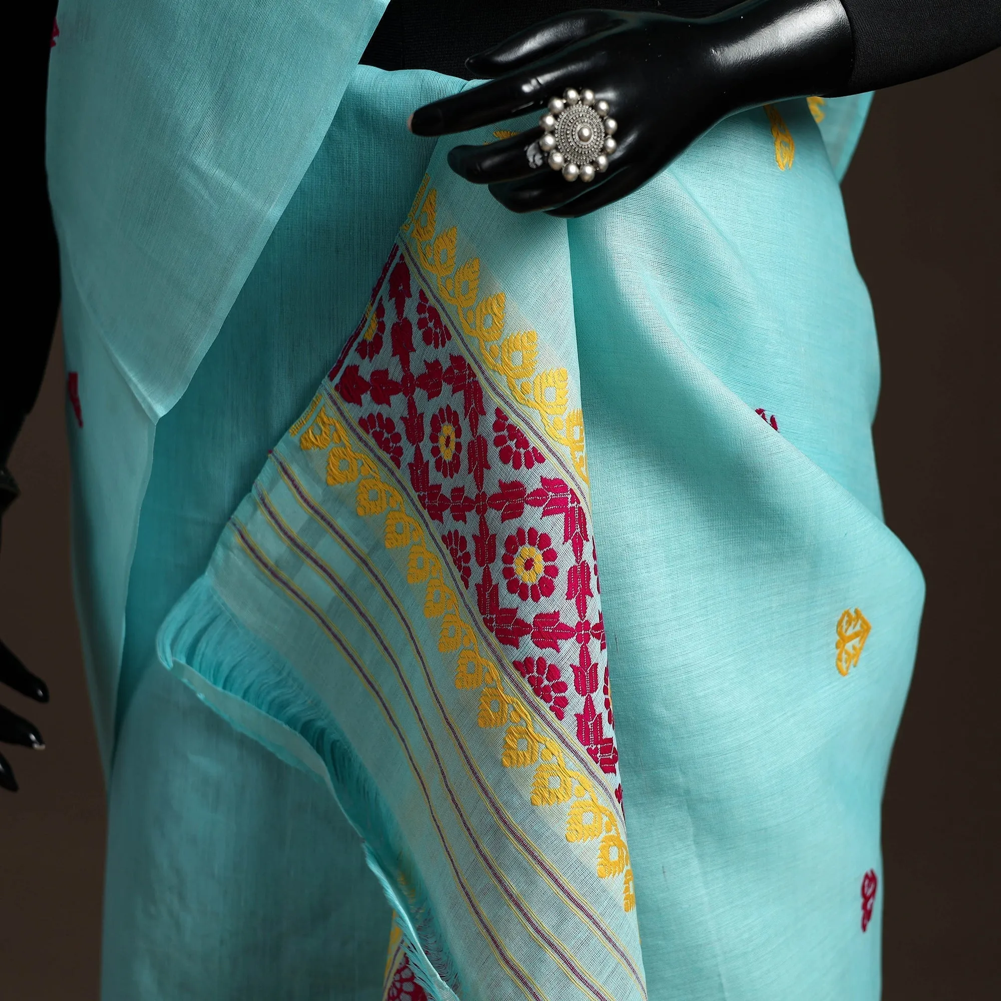 Blue - Assam Handloom Silk Cotton Mekhela Chador with Blouse Piece 02 sold by Itokri product image thumbnail 4