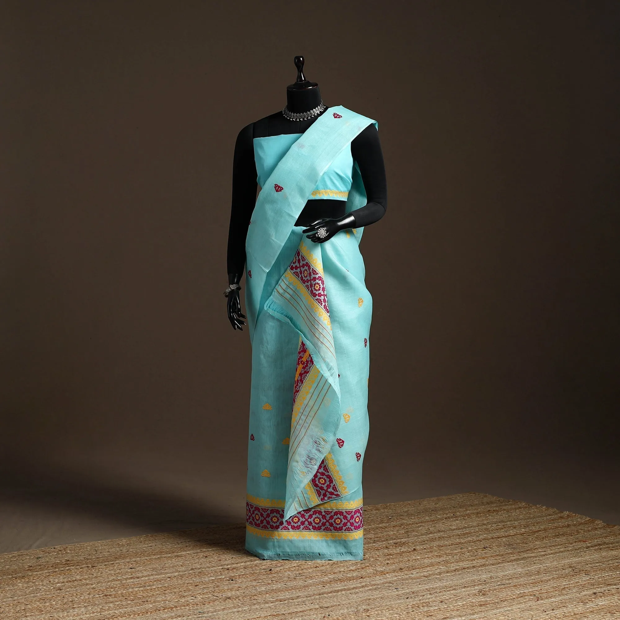 Blue - Assam Handloom Silk Cotton Mekhela Chador with Blouse Piece 02 sold by Itokri