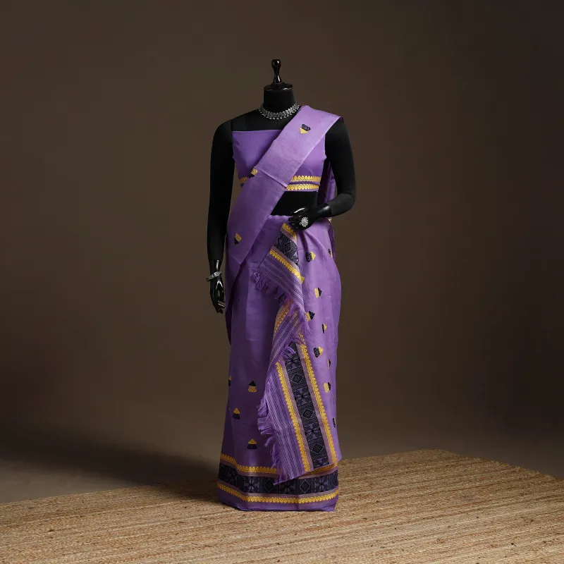 Purple - Assam Handloom Silk Cotton Mekhela Chador with Blouse Piece 18 made by Itokri
