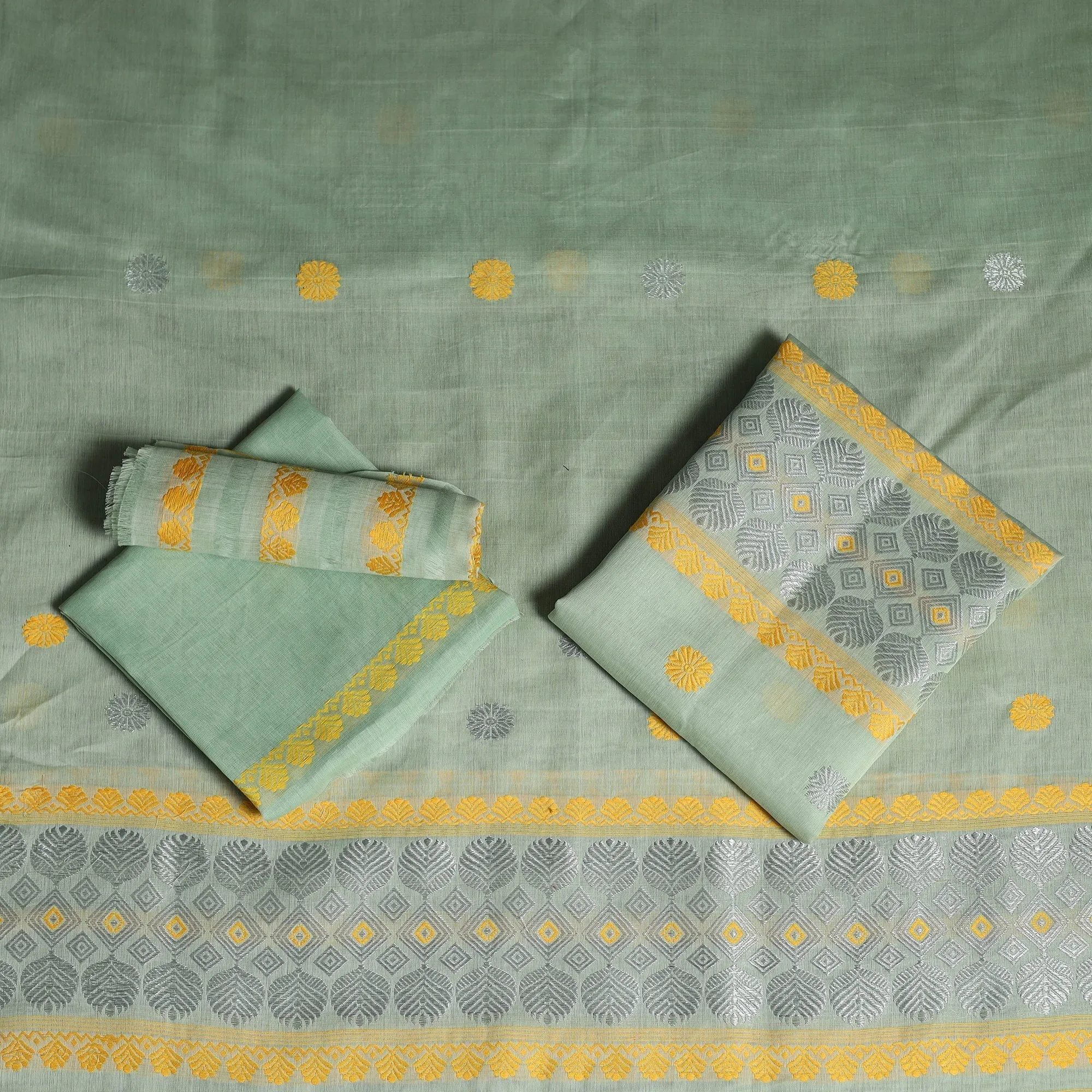 Green - Assam Handloom Silk Cotton Mekhela Chador with Blouse Piece 16 sold by Itokri product image thumbnail 3