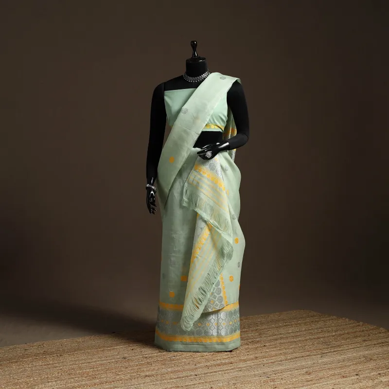 Green - Assam Handloom Silk Cotton Mekhela Chador with Blouse Piece 16 sold by Itokri