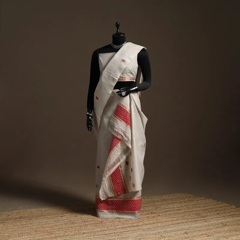 Beige - Assam Handloom Silk Cotton Mekhela Chador with Blouse Piece 14 sold by Itokri