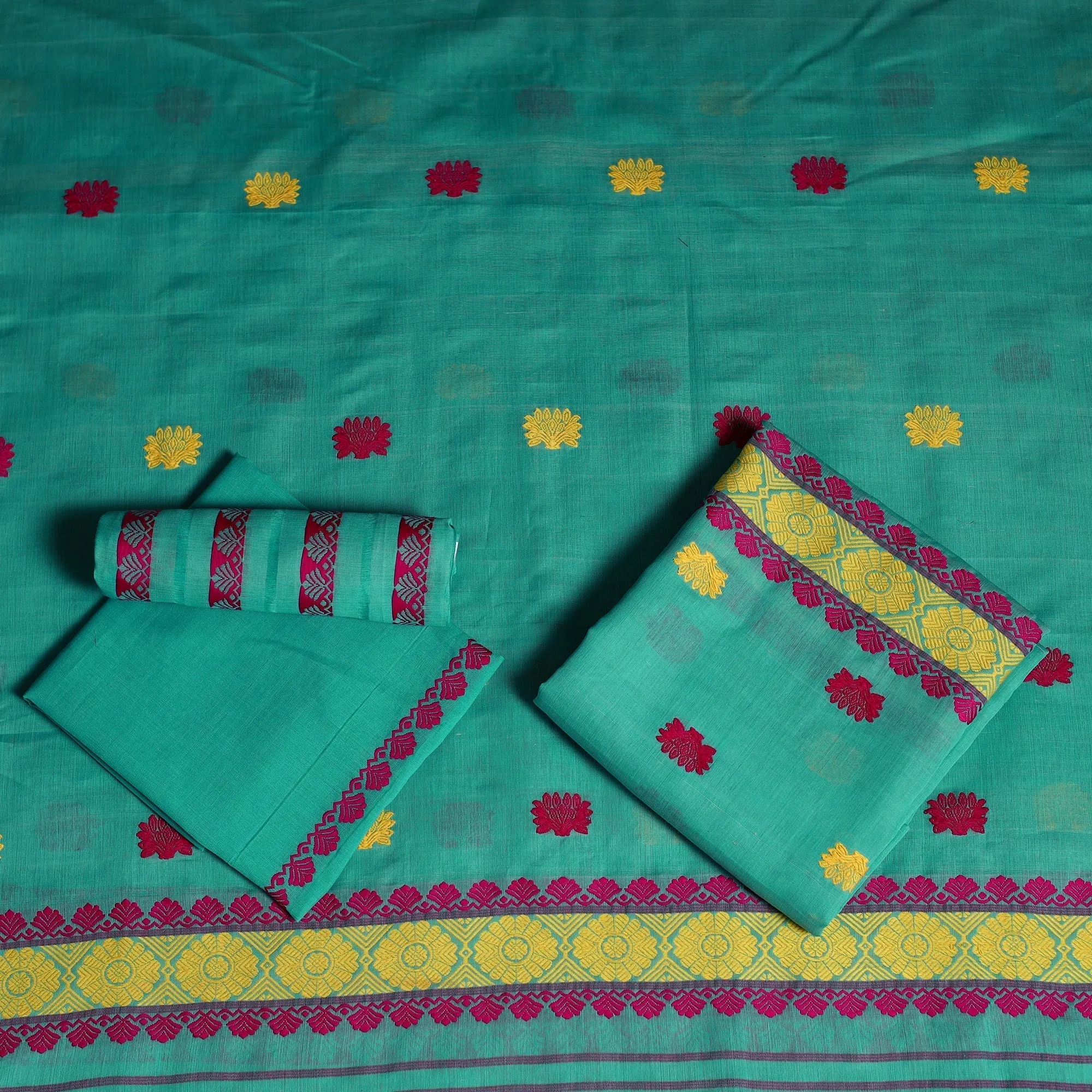 Green - Assam Handloom Silk Cotton Mekhela Chador with Blouse Piece 13 sold by Itokri product image thumbnail 3