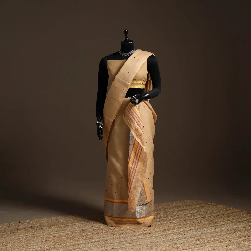 Beige - Assam Handloom Silk Cotton Mekhela Chador with Blouse Piece 20 sold by Itokri
