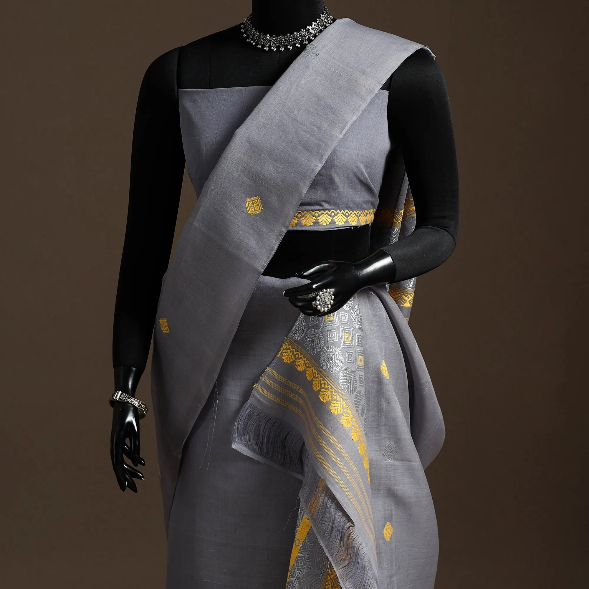 Grey - Assam Handloom Silk Cotton Mekhela Chador with Blouse Piece 21 sold by Itokri product image thumbnail 2