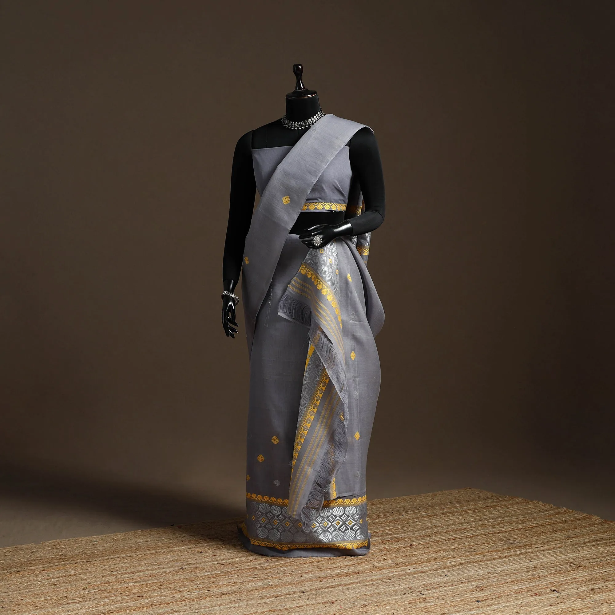 Grey - Assam Handloom Silk Cotton Mekhela Chador with Blouse Piece 21 sold by Itokri