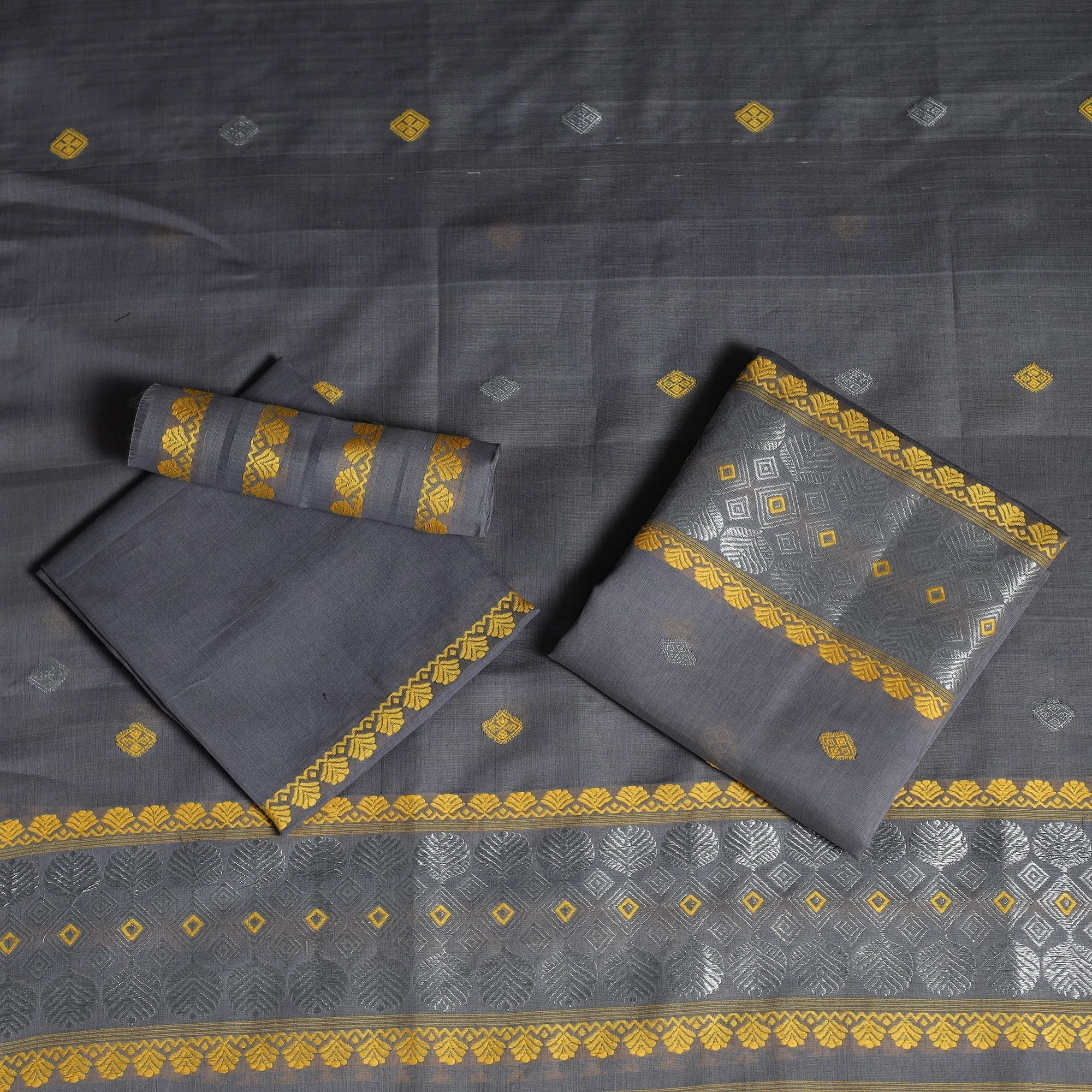 Grey - Assam Handloom Silk Cotton Mekhela Chador with Blouse Piece 21 sold by Itokri product image thumbnail 3