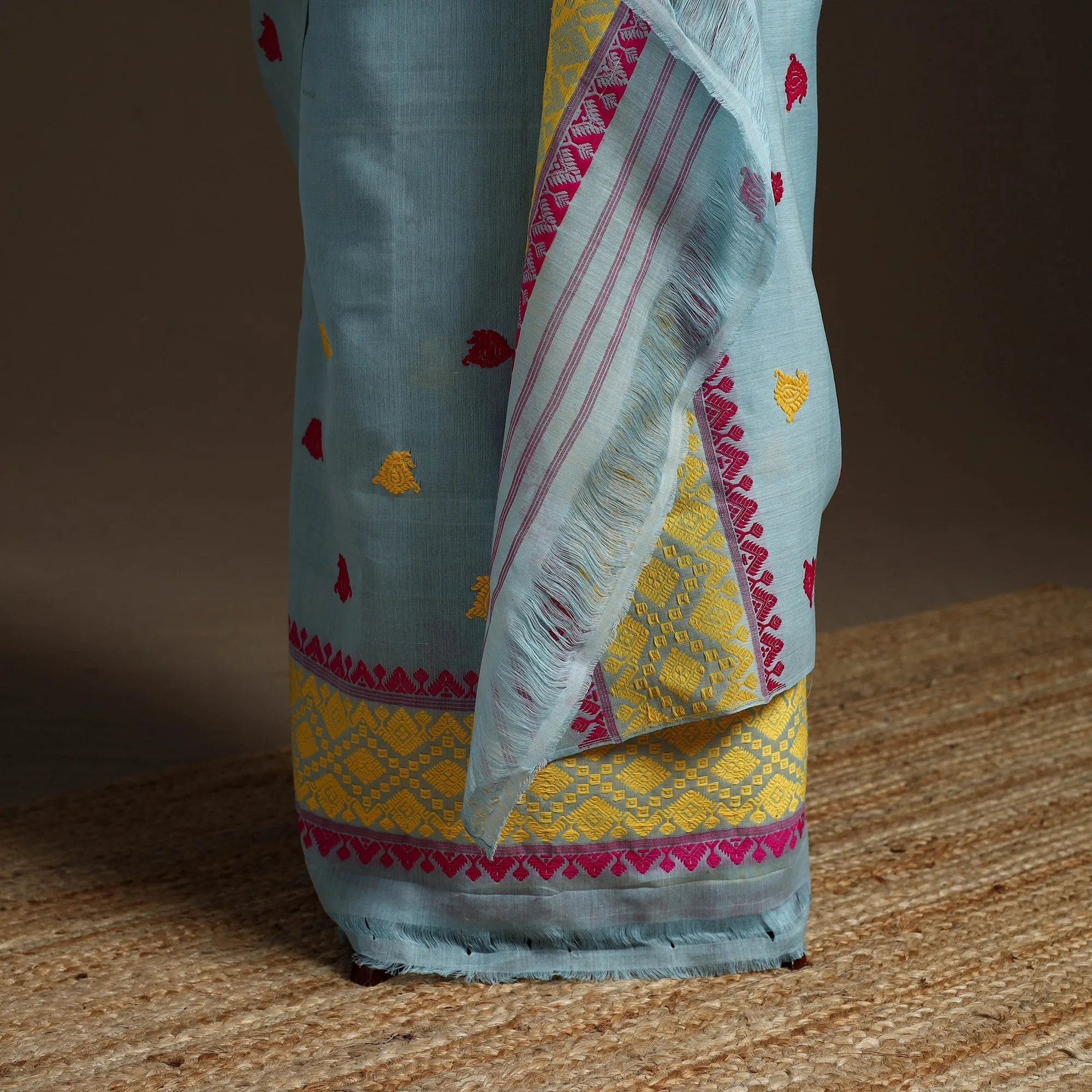 Blue - Assam Handloom Silk Cotton Mekhela Chador with Blouse Piece 22 sold by Itokri product image thumbnail 5