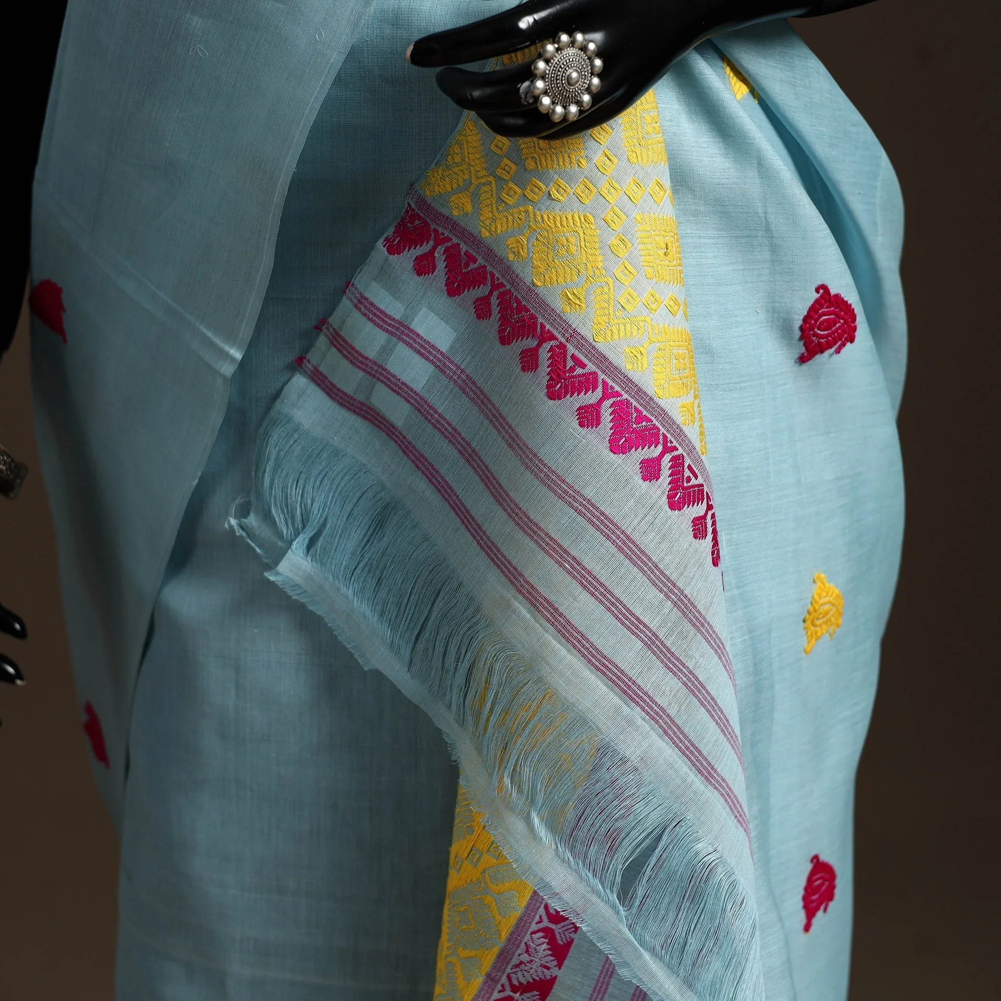 Blue - Assam Handloom Silk Cotton Mekhela Chador with Blouse Piece 22 sold by Itokri product image thumbnail 4