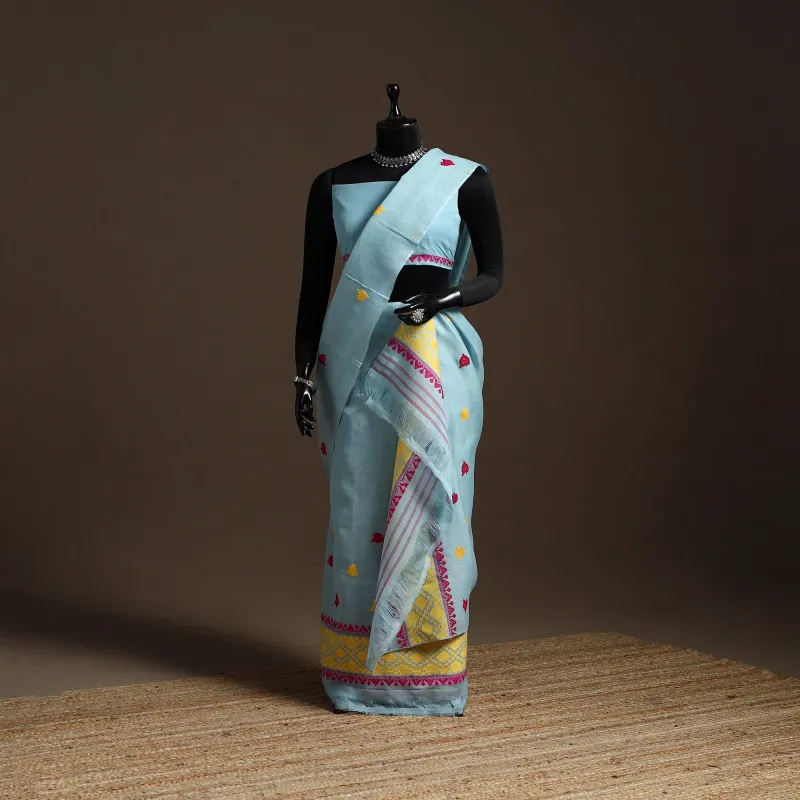 Blue - Assam Handloom Silk Cotton Mekhela Chador with Blouse Piece 22 sold by Itokri