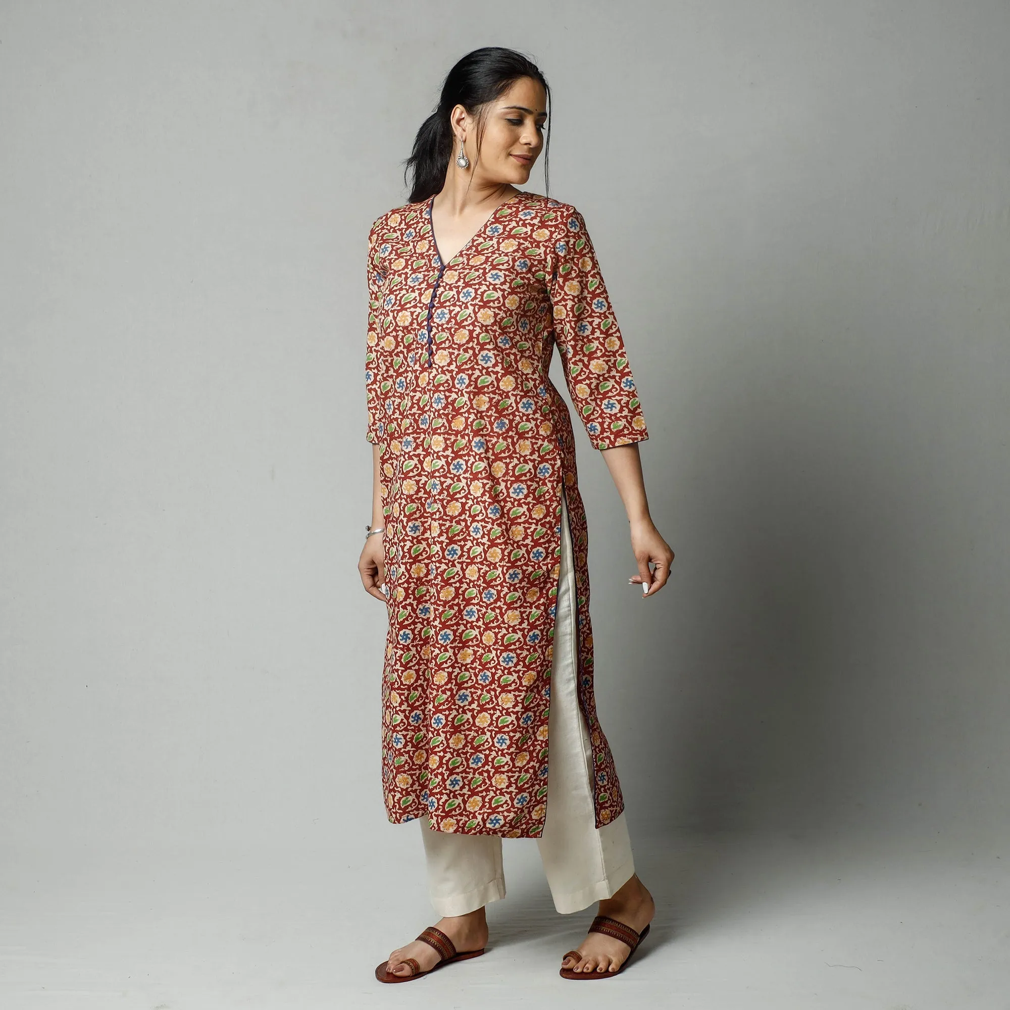 Red - Kalamkari Printed Cotton Kurta sold by Itokri product image thumbnail 3