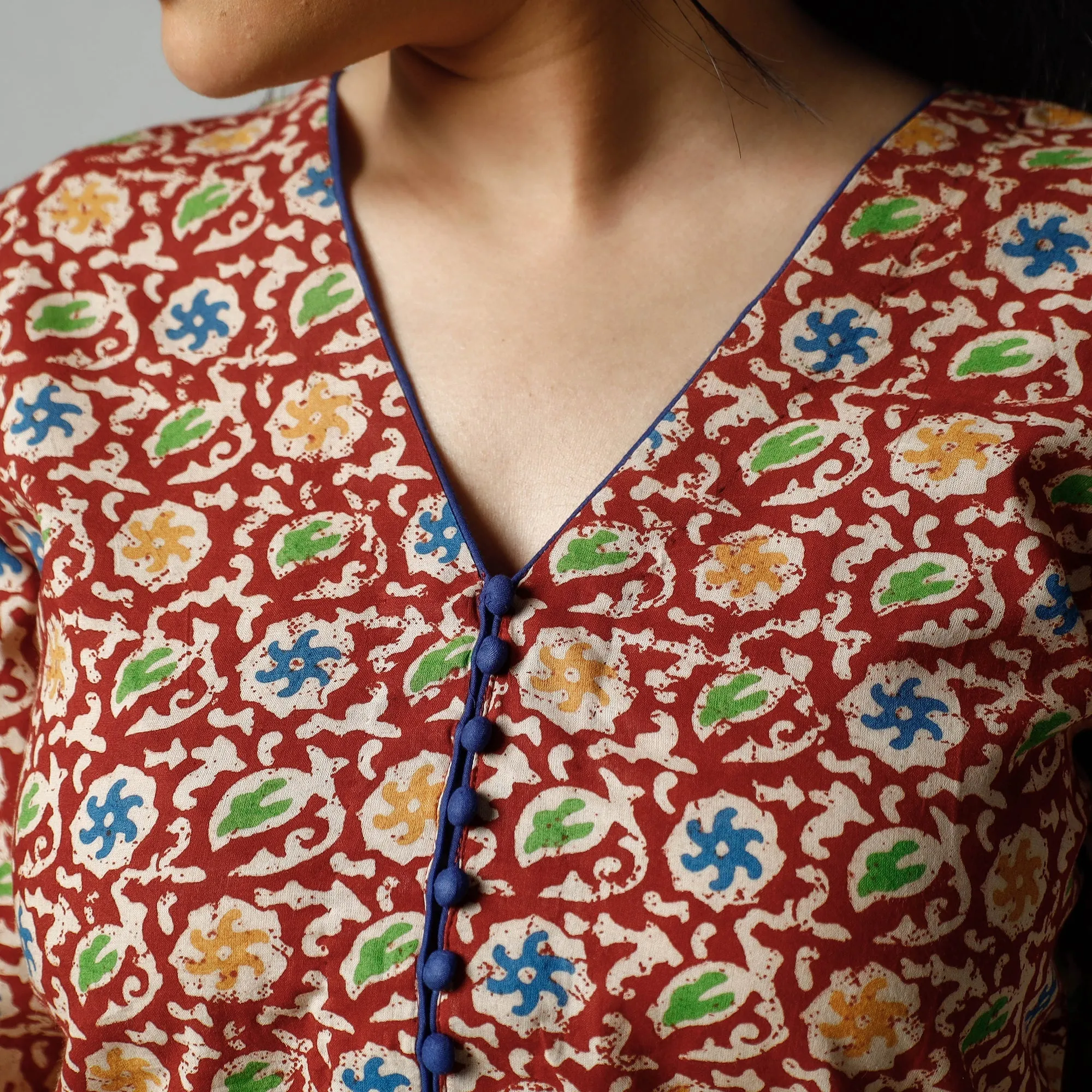 Red - Kalamkari Printed Cotton Kurta sold by Itokri product image thumbnail 4