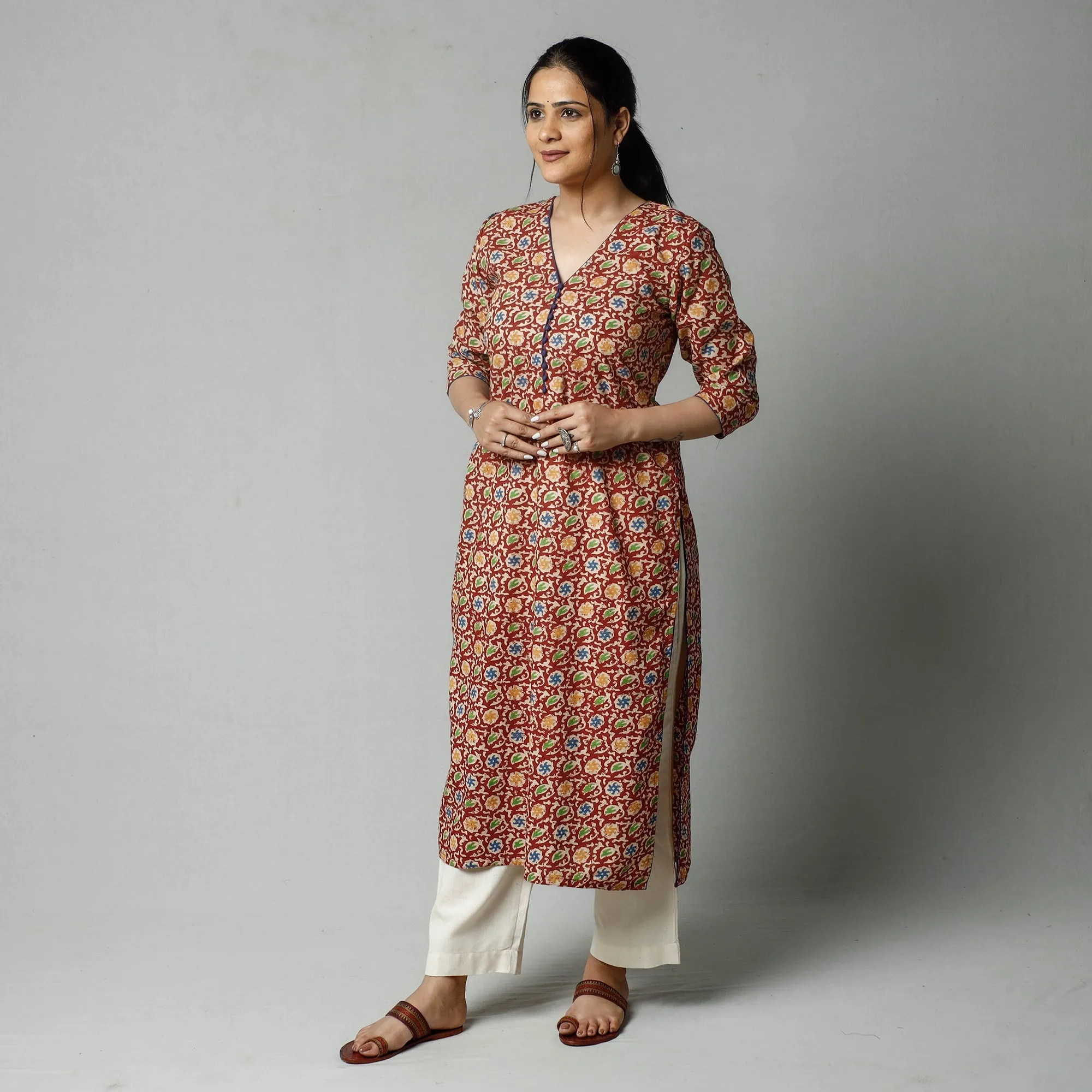 Red - Kalamkari Printed Cotton Kurta sold by Itokri product image thumbnail 2