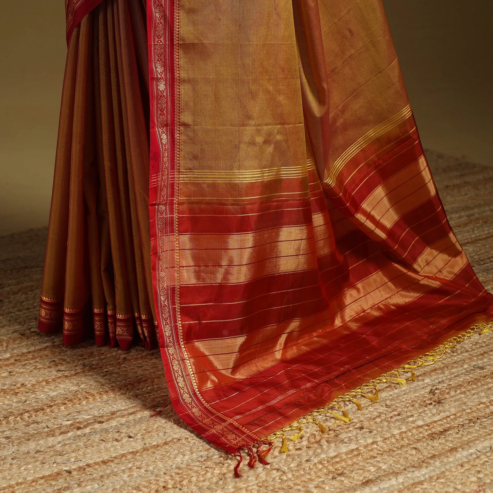 Yellow - Mercerized Cotton Ilkal Saree with Border 12 sold by Itokri product image thumbnail 4