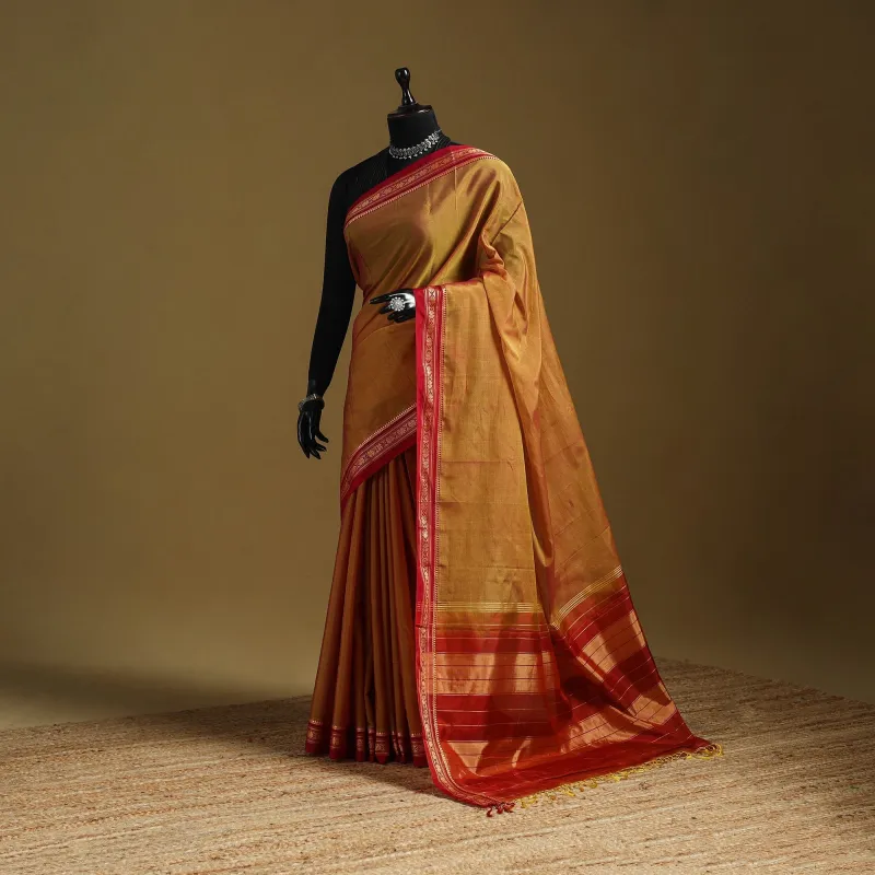 Yellow - Mercerized Cotton Ilkal Saree with Border 12 sold by Itokri