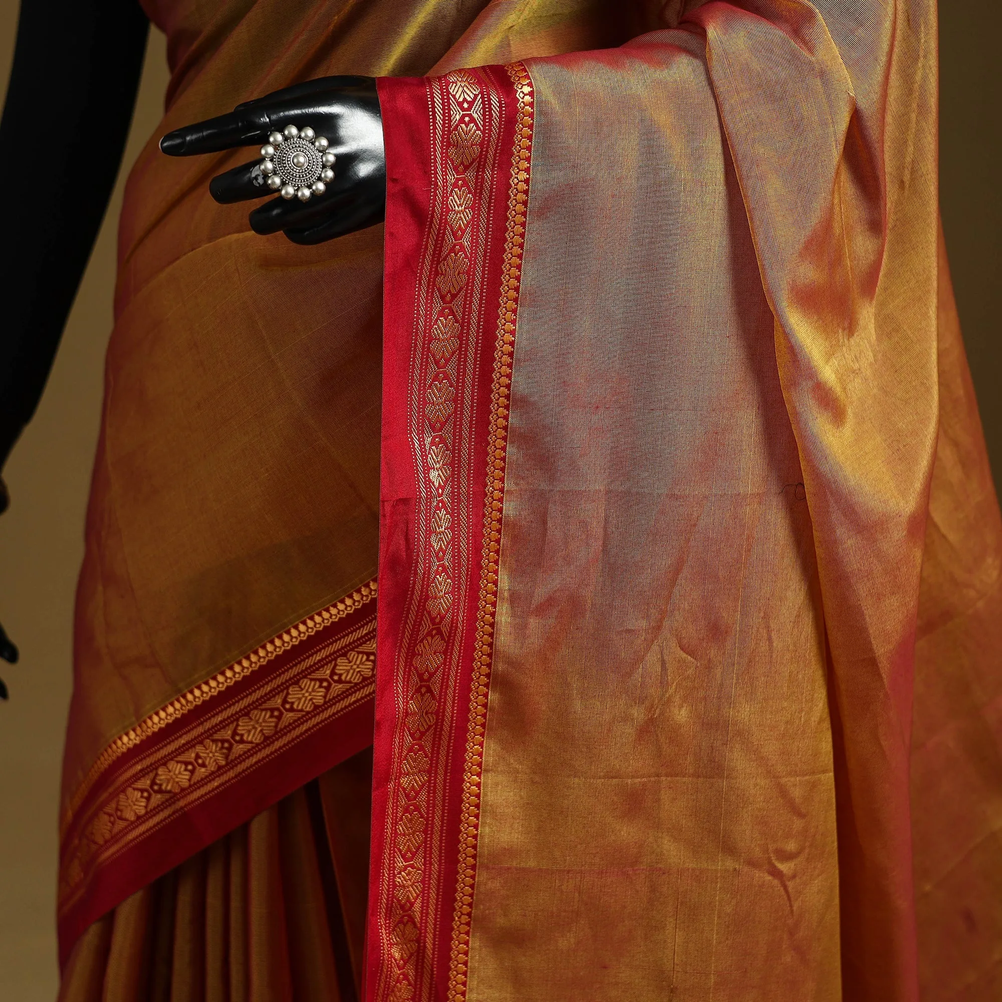 Yellow - Mercerized Cotton Ilkal Saree with Border 12 sold by Itokri product image thumbnail 3