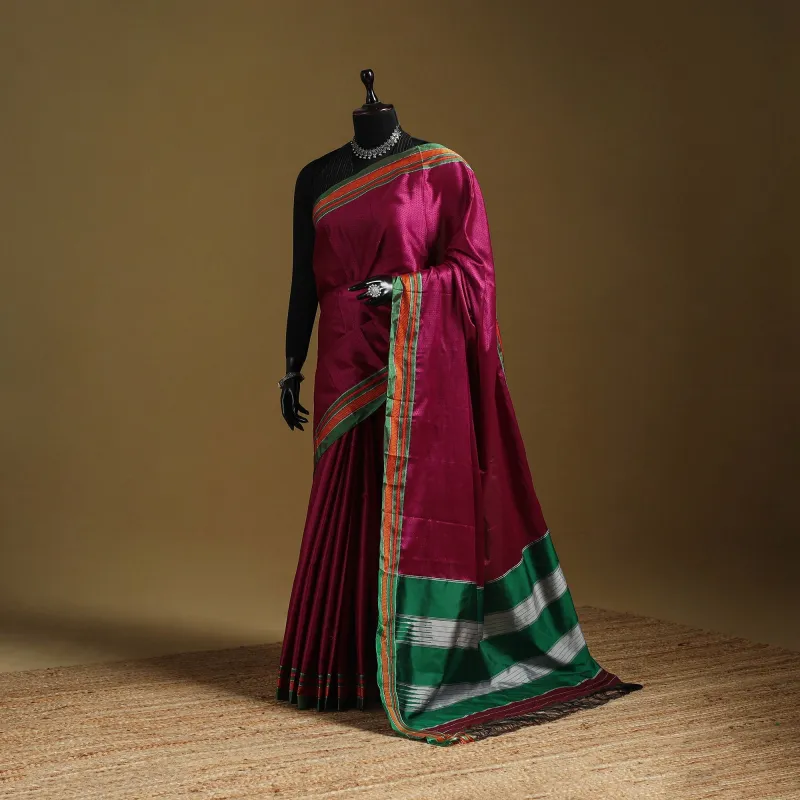 Pink - Silk Cotton Khun Saree with Ilkal Pallu Chikki Paras Border 08 sold by Itokri